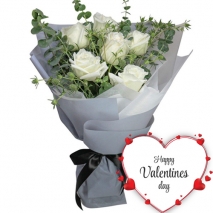 Half Dozen White V-Day Roses Bouquet